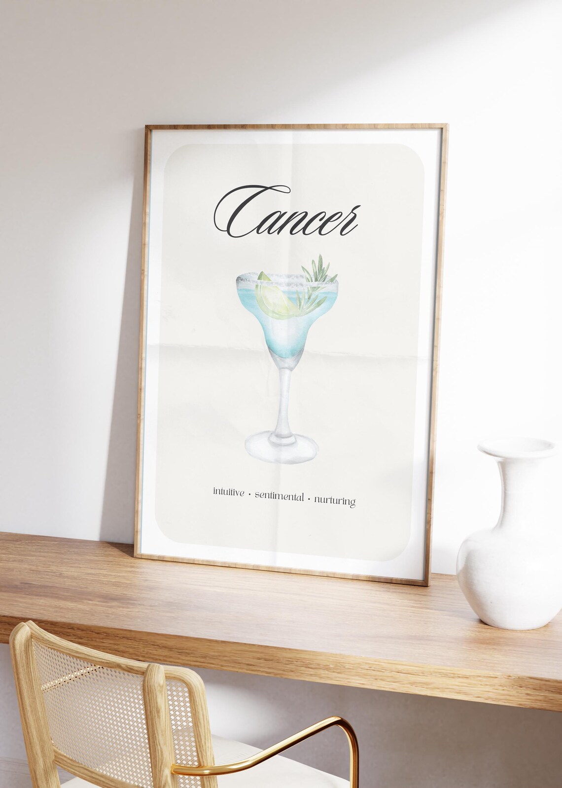 Cancer Zodiac Sign Cocktail Poster with Blue Margarita Watercolor - Image 2