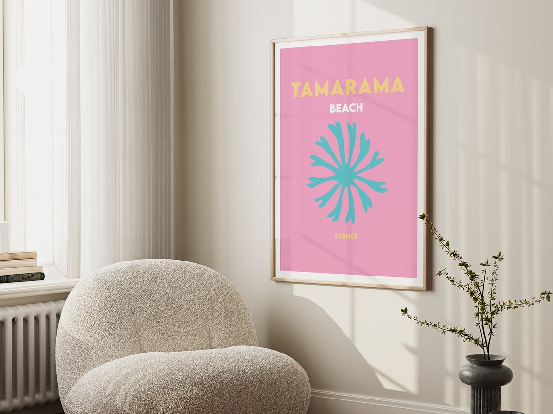 Tamarama Beach Sydney Pink Turquoise Sunburst Minimalist Travel Poster - Image 2