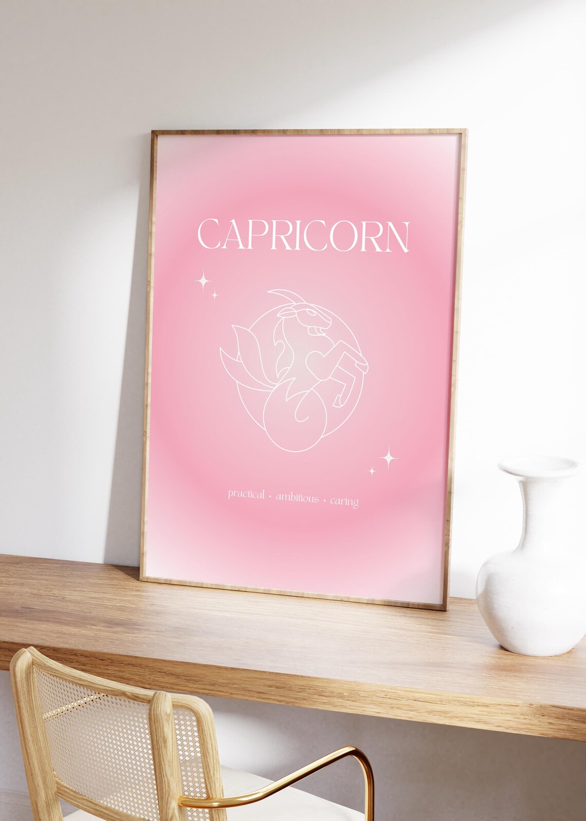 Capricorn Zodiac Sea Goat Pink Gradient Aura Line Art Poster - Image 5