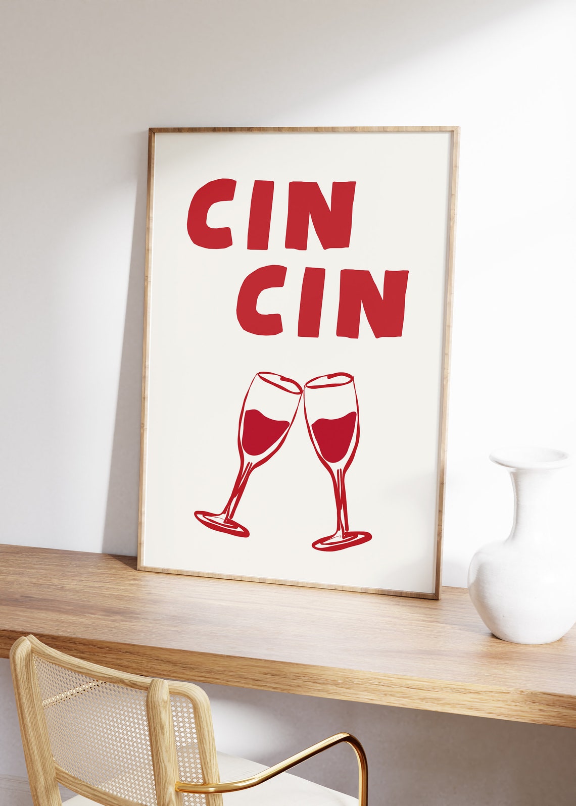 Cin Cin Red Champagne Toast Cream Background Italian Wall Poster - Image 3
