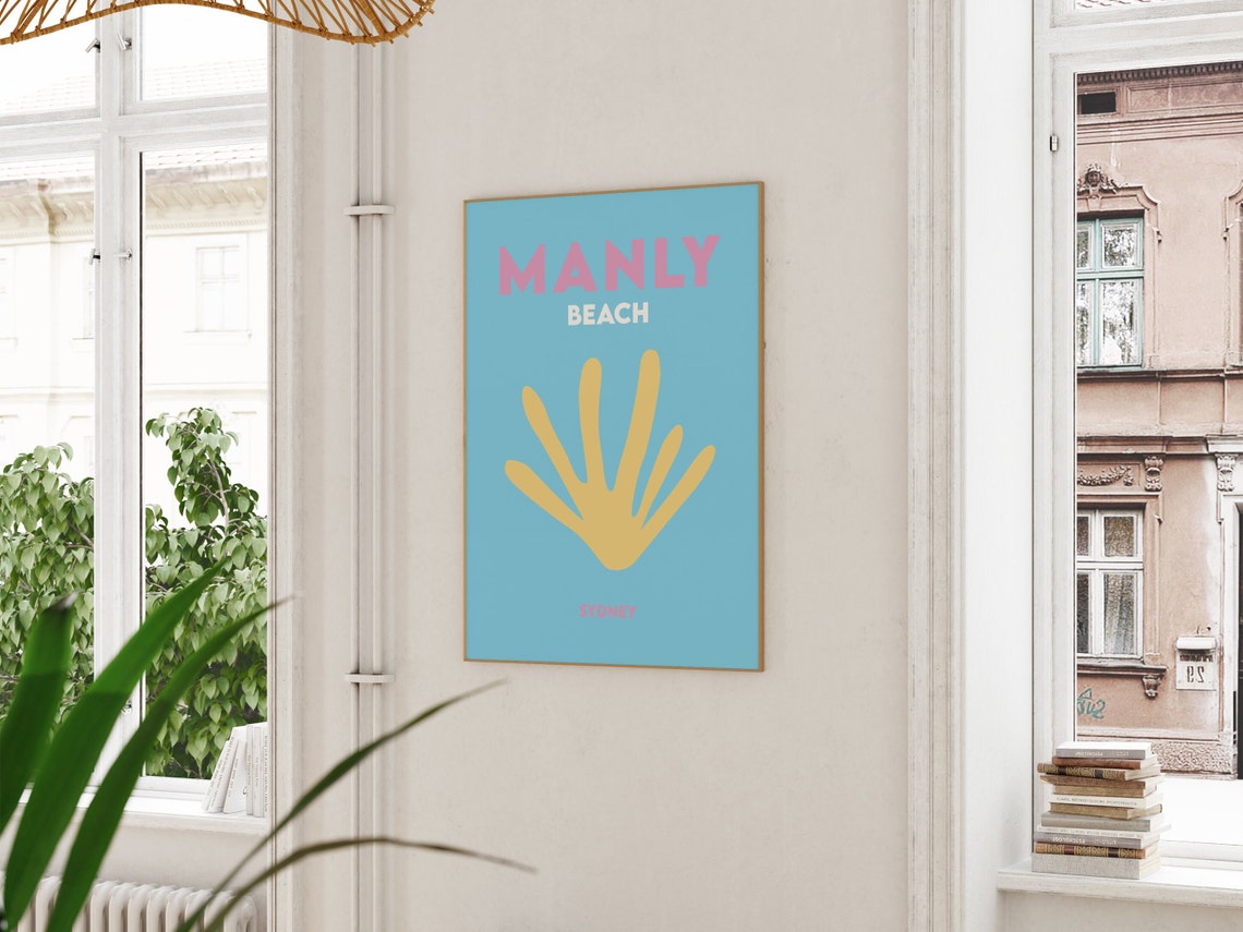 Manly Beach Sydney Blue Yellow Seashell Minimalist Travel Poster - Image 3