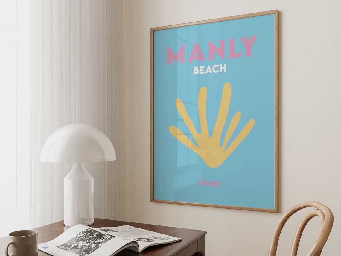 Manly Beach Sydney Blue Yellow Seashell Minimalist Travel Poster - Image 5