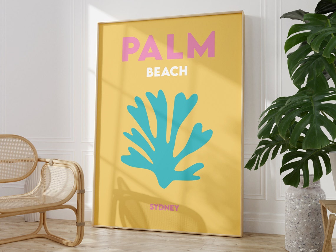 Palm Beach Sydney Yellow Turquoise Coral Minimalist Travel Poster