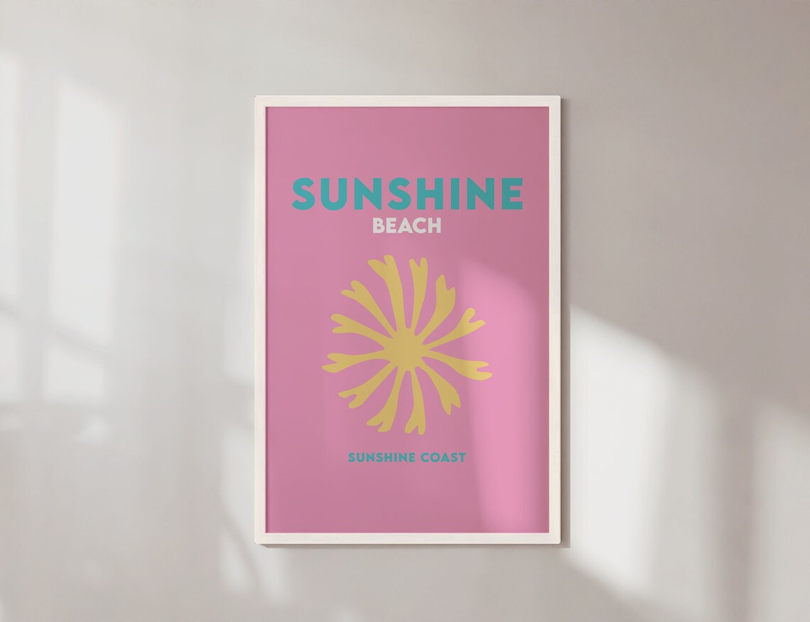 Sunshine Beach Sunshine Coast Pink Yellow Sunburst Travel Poster - Image 4