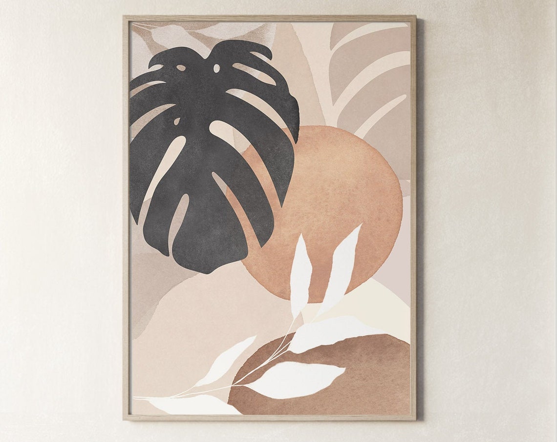Black Monstera Silhouette Sun Boho Botanical Abstract Wall Art - Image 3