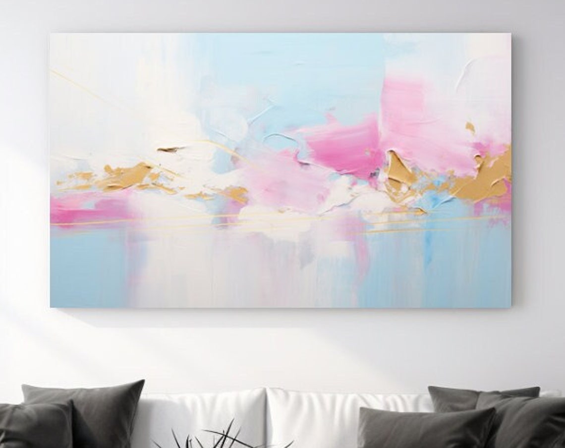 Blue Pink And Gold Horizon Abstract Soft Pastel Modern Art Poster