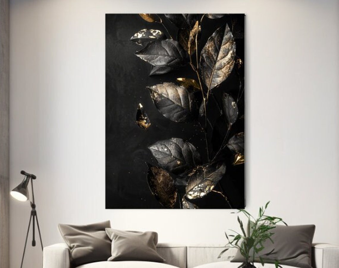Black Gold Leaves Luxury Abstract Botanical Modern Elegant Wall Poster
