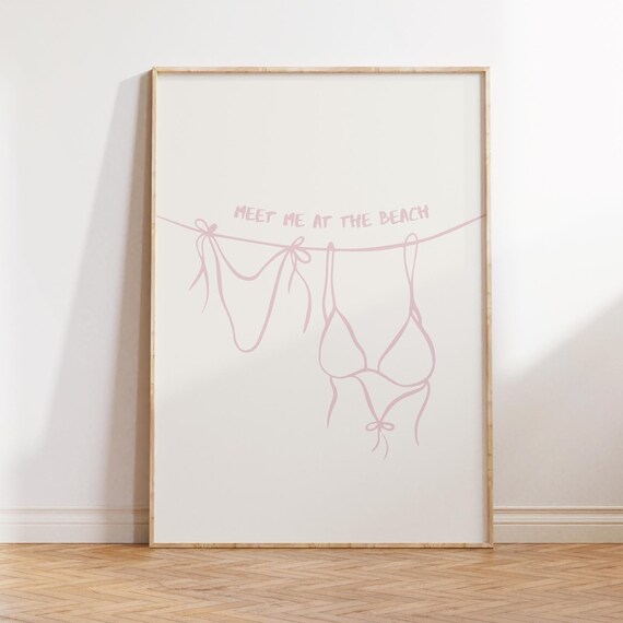 Meet Me At The Beach Blush Pink Bikini Clothesline Summer Dream Poster