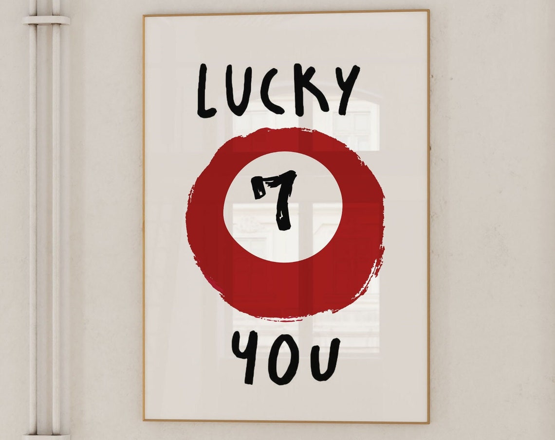 Lucky You Red Number Seven Pool Ball Retro Game Room Decor Poster