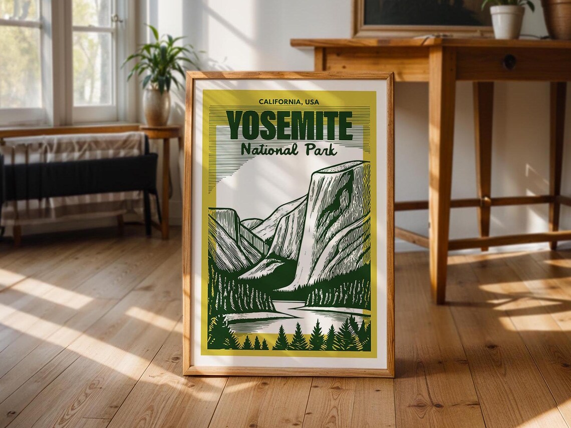 Yosemite National Park Retro Travel Art California USA Poster