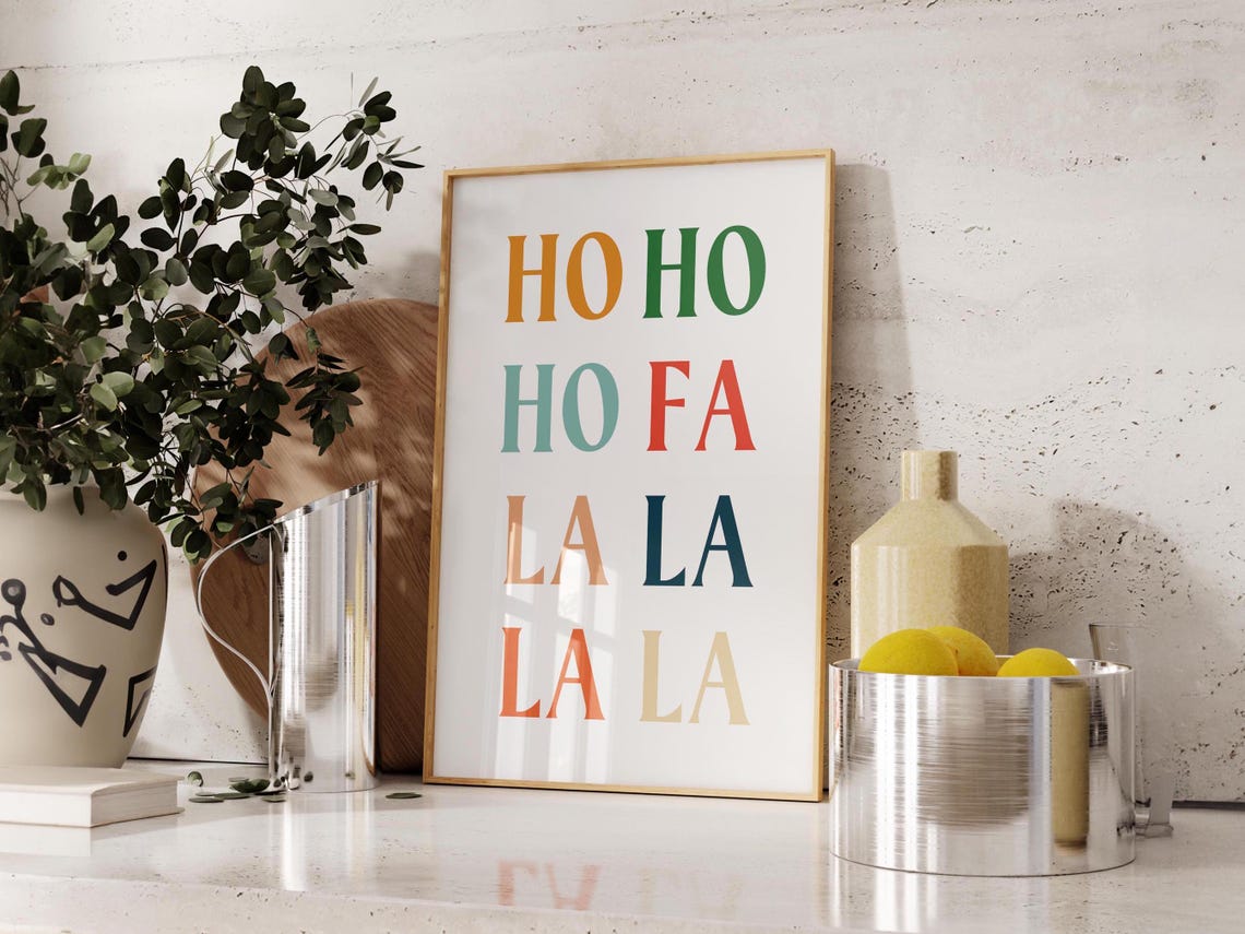Ho Ho Ho Fa La La La Retro Colorful Christmas Typography Print - Image 3