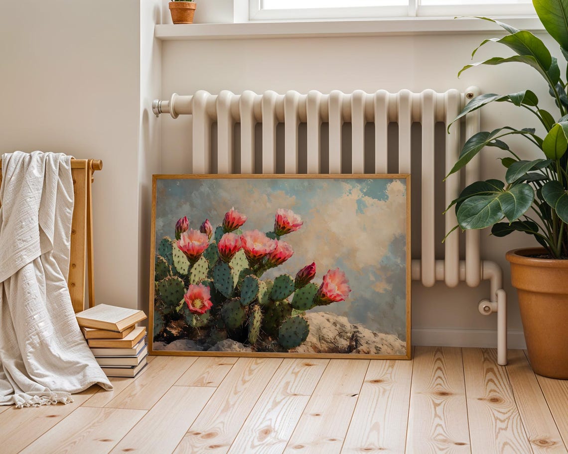 Blooming Prickly Pear Cactus Pink Blossom Desert Flower Art Poster - Image 3