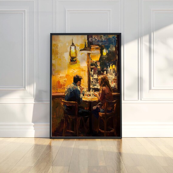 Abstract Couple Bar Night Dating Textured Oil Painting Poster Wall Art Print Modern Home Room Decor Artwork Gift