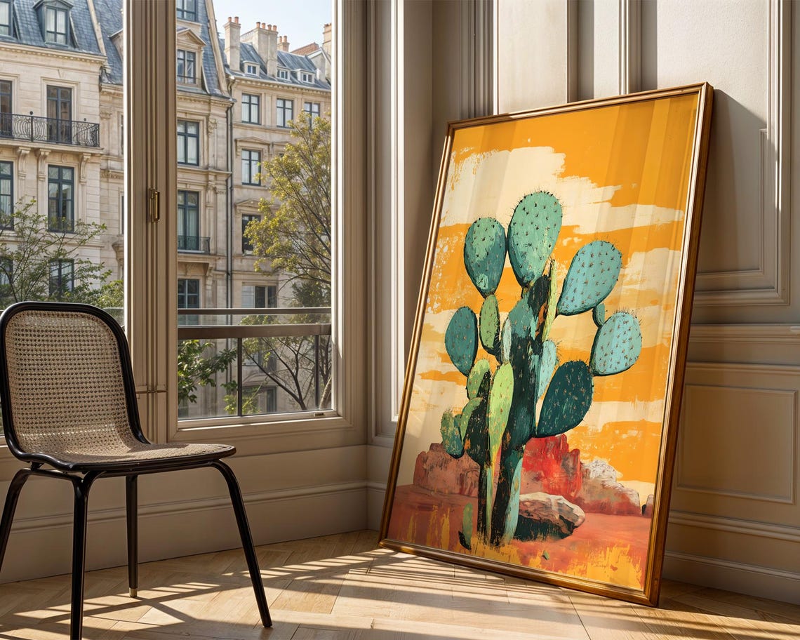 Vibrant Prickly Pear Cactus Southwestern Sunset Painting Poster - Image 4