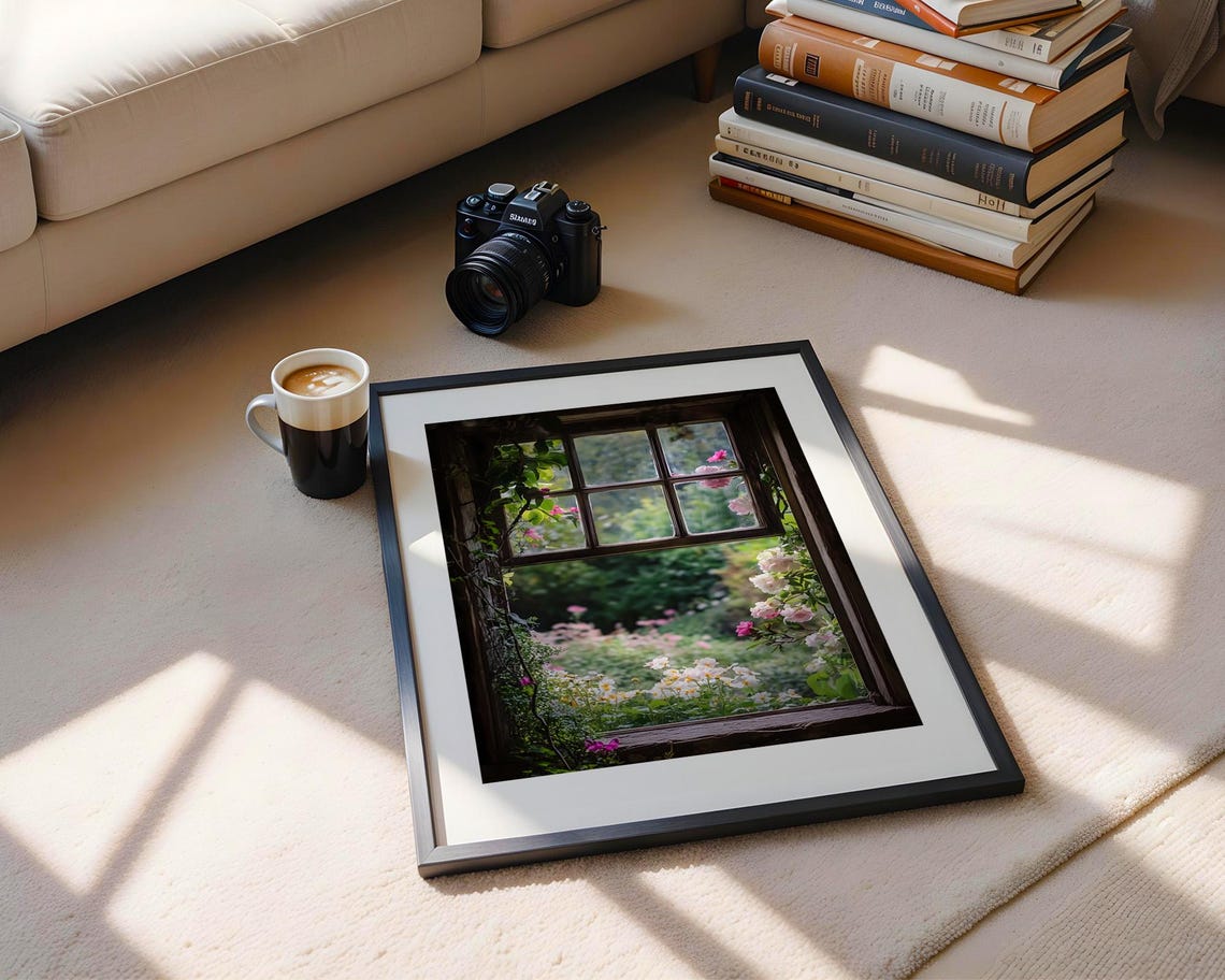 Open Window Rose Garden Bloom View Floral Cottage Decor Poster - Image 4