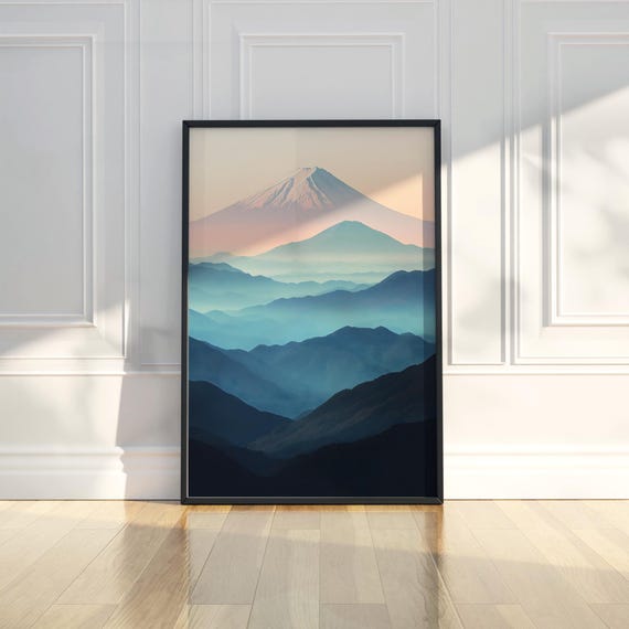 Misty Mount Fuji Wall Art Print Japanese Mountain Landscape Asian Nature Serene Tranquil Layers Home Decor Living Room Bedroom Zen