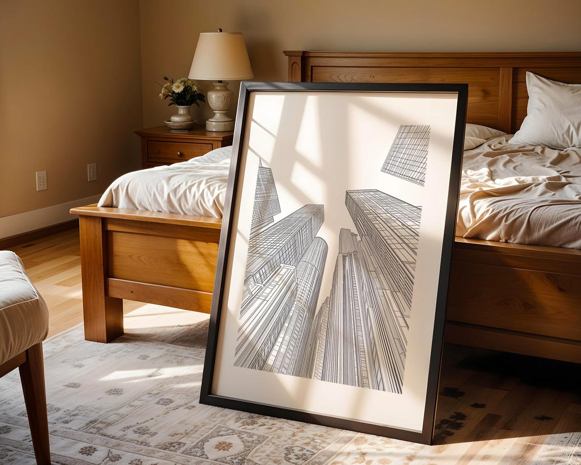 Minimalist Skyscraper Line Art Cityscape View From Below Poster - Image 4
