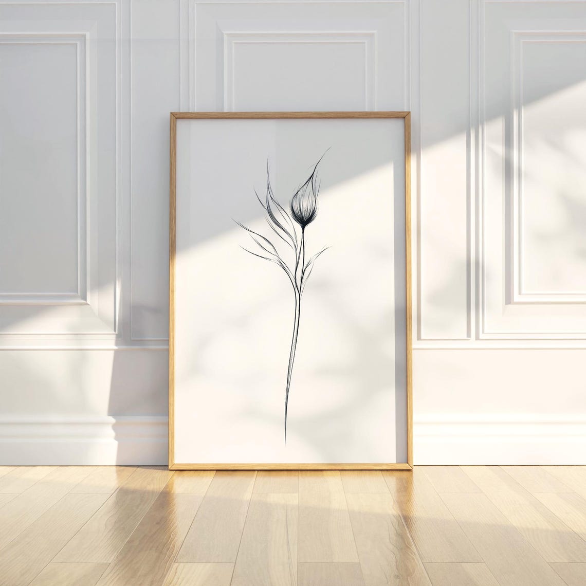 Tulip Bud Minimal Line Art Delicate Botanical Drawing Poster