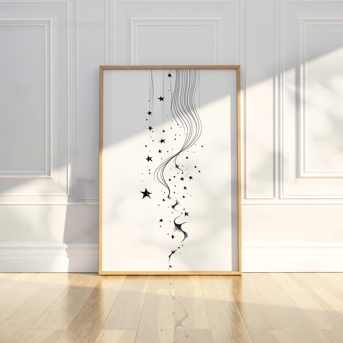 Flowing Star Trail Line Art Night Sky Wavy Stars Design Poster