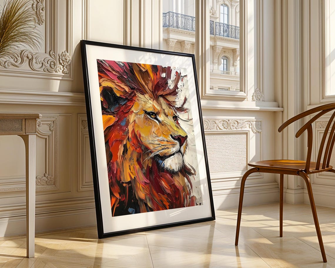 Majestic Lion Head Bold Abstract Impasto Style Oil Painting Poster - Image 3