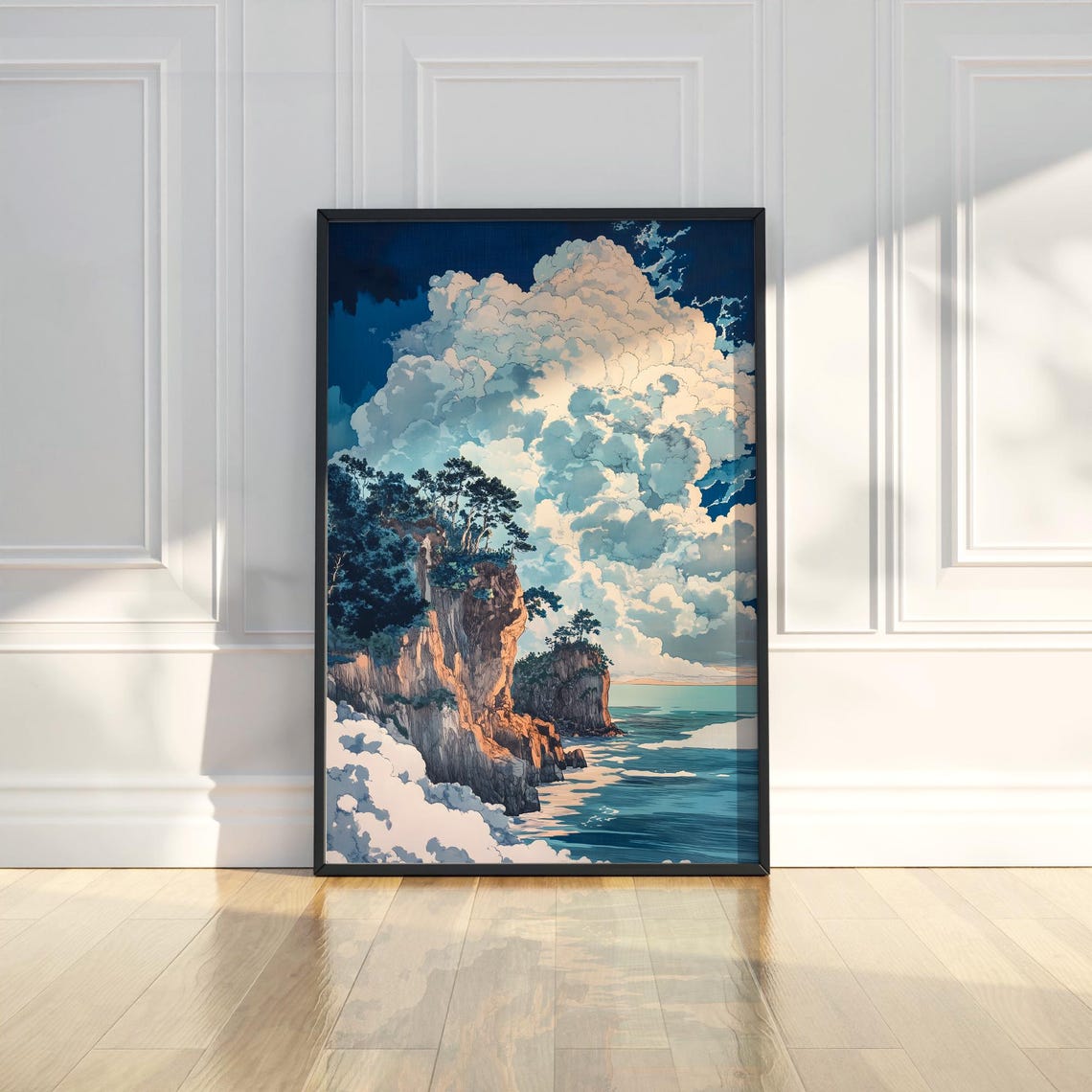 Dramatic Coastal Cliffs Billowing Clouds Ocean Landscape Poster