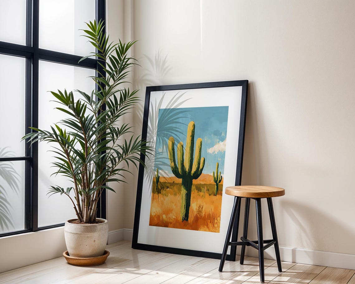 Tall Saguaro Cactus Desert Landscape Warm Southwest Art Poster - Image 2