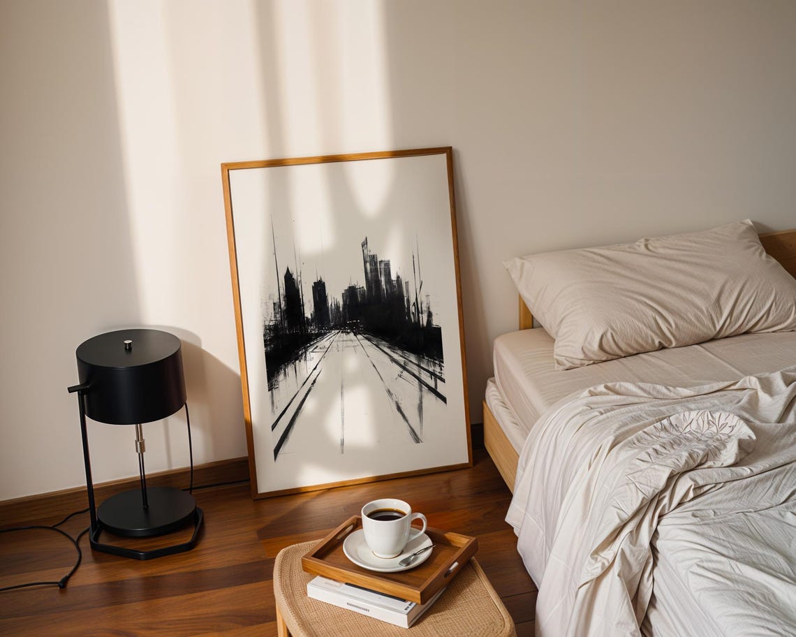 Minimalist Cityscape Charcoal Sketch Modern Urban Street Poster - Image 3