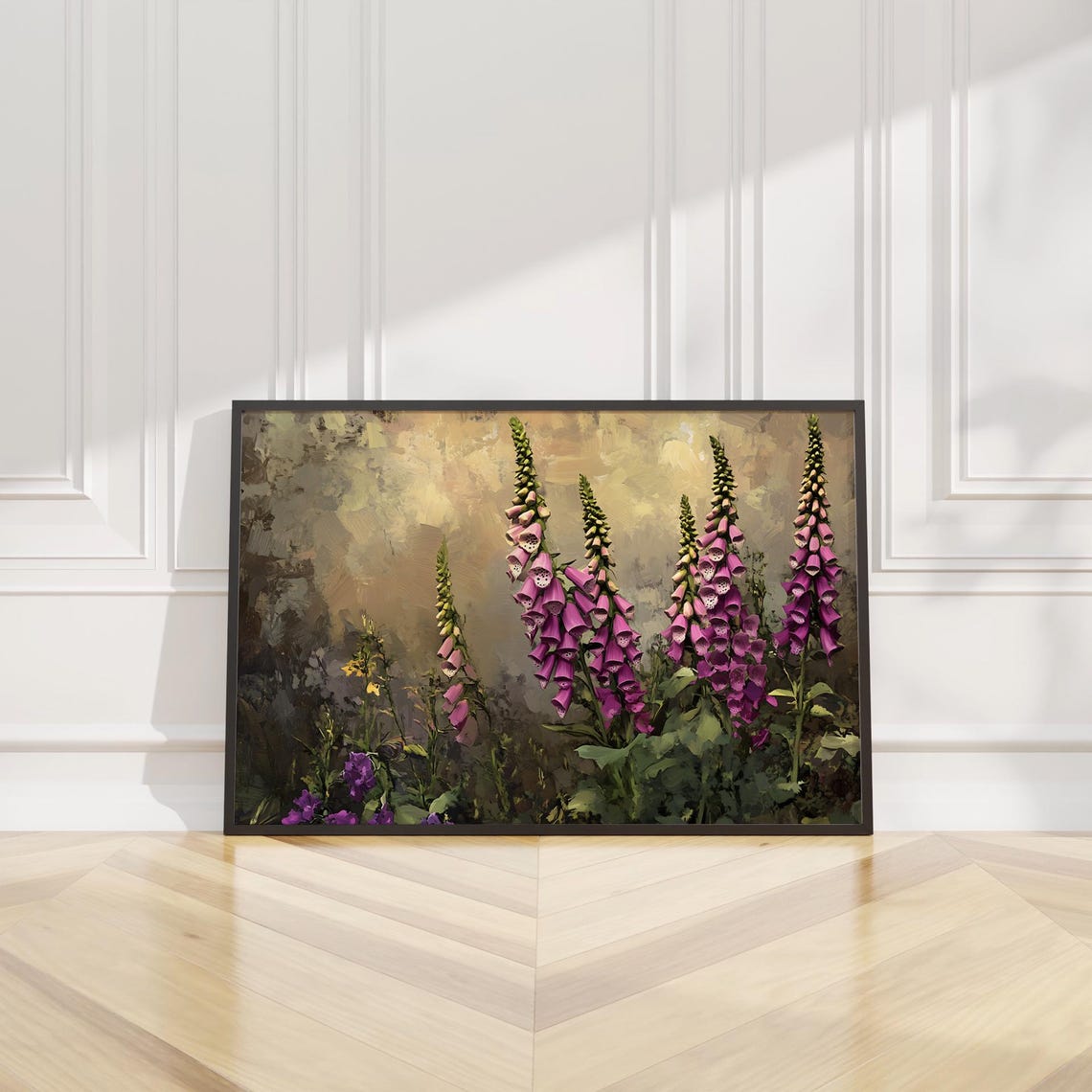 Moody Purple Foxglove Flowers Forest Edge Vintage Painting Poster