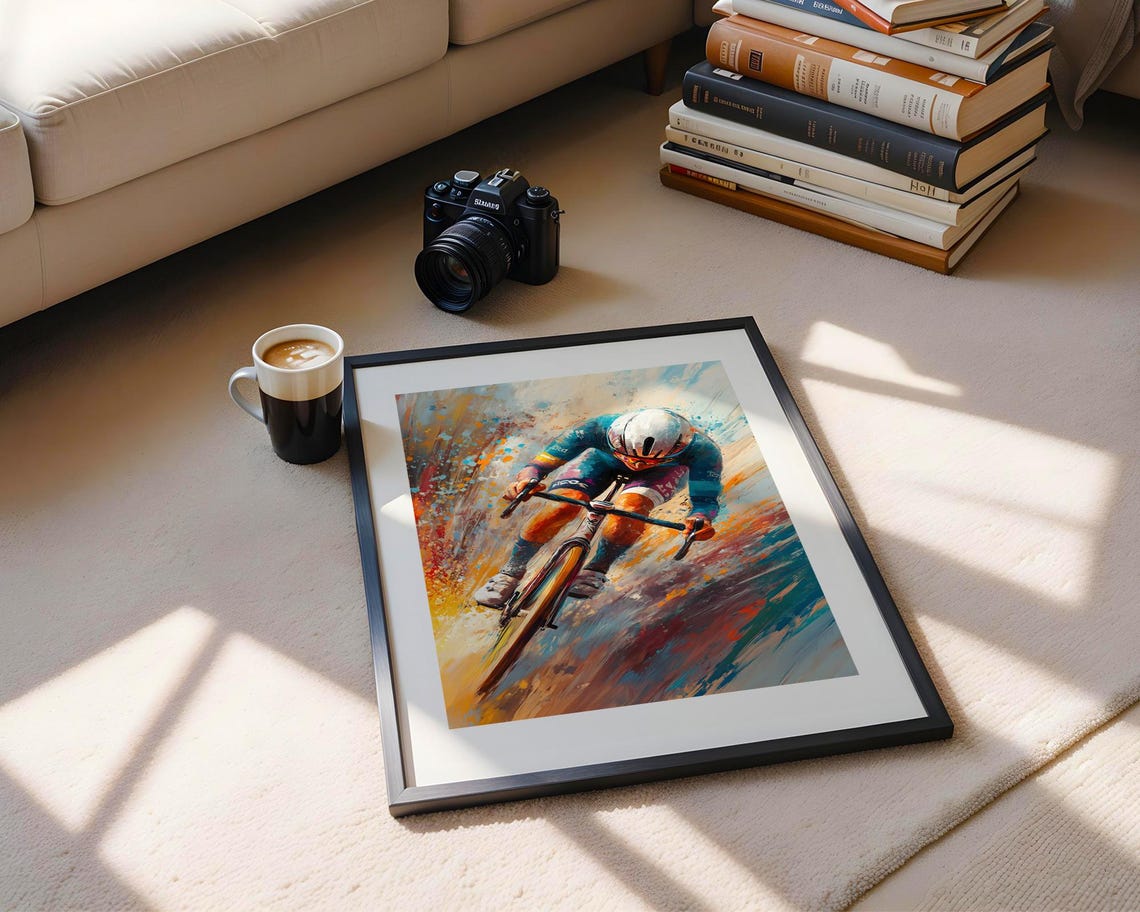 Dynamic Road Cyclist Sprint Race Watercolor Cycling Sports Print - Image 5