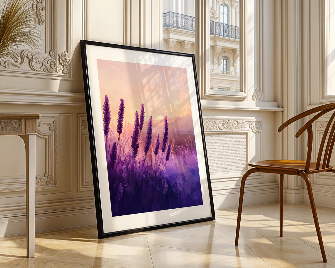 Lavender Flower Spikes Closeup Pink Sky Botanical Bloom Art Poster - Image 3