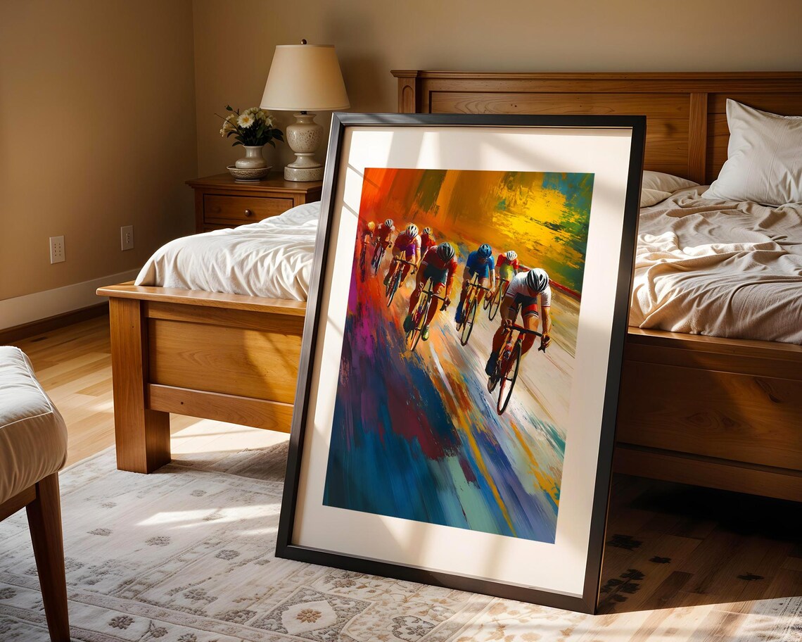 Cycling Peloton Race Sprinters Colorful Road Bike Sports Print