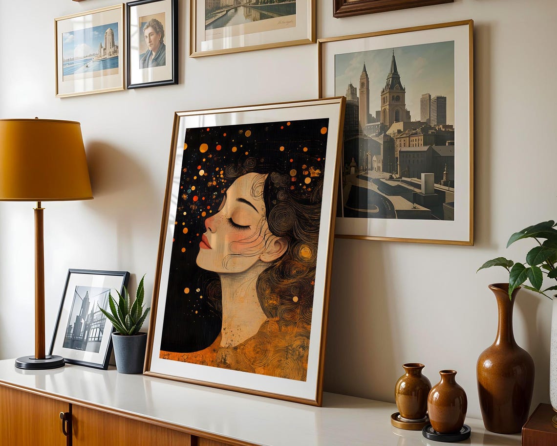 Golden Ember Woman Profile Black and Gold Modern Elegant Poster - Image 3