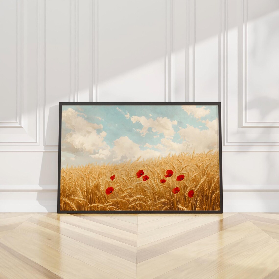 Golden Wheat Field Red Poppies Summer Landscape Oil Painting Poster