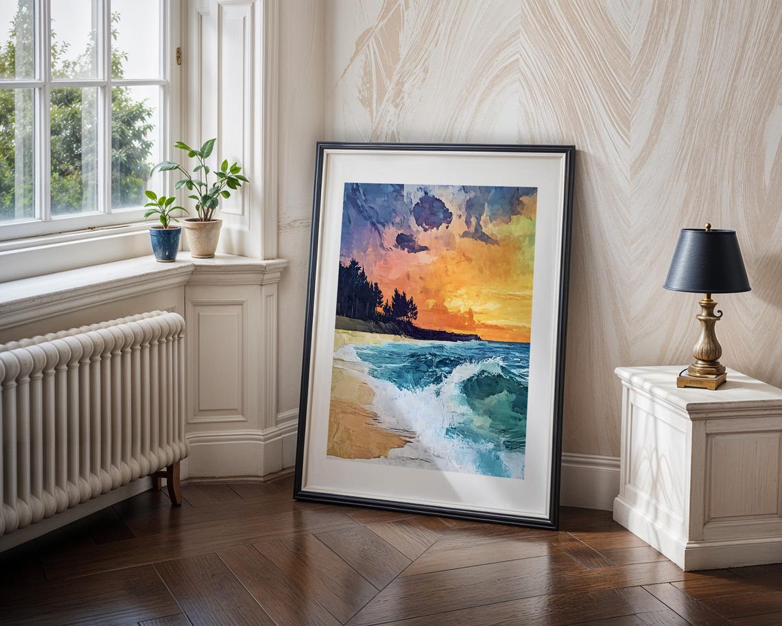 Bold Coastal Sunset Waves Ocean Beach Abstract Painting Poster - Image 4
