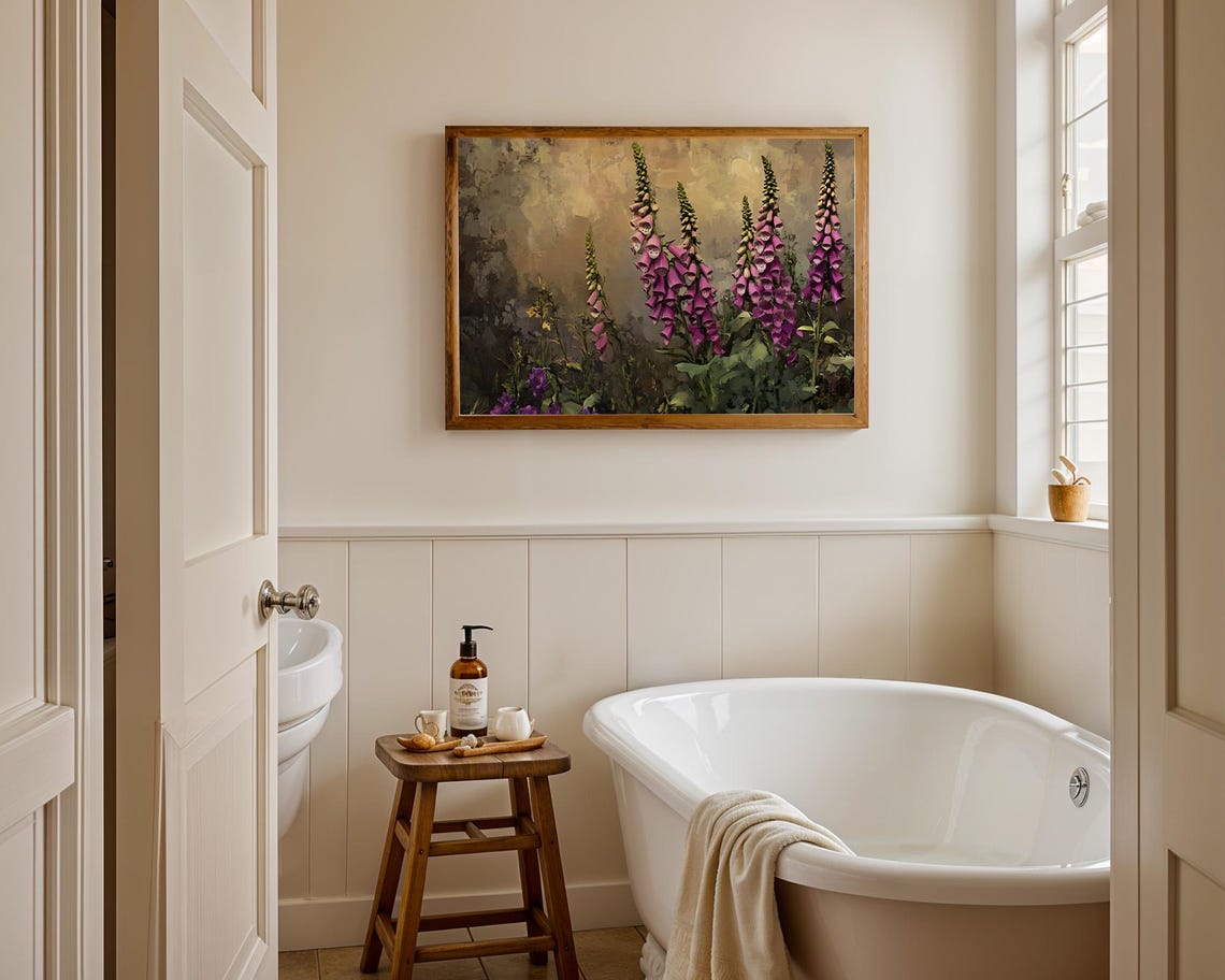 Moody Purple Foxglove Flowers Forest Edge Vintage Painting Poster - Image 3