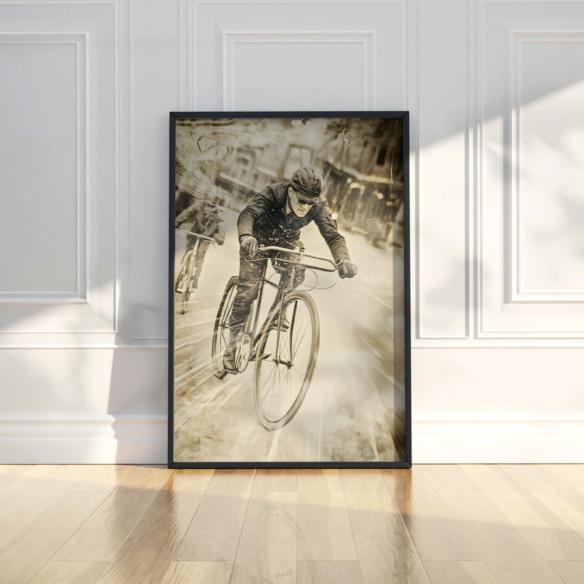 Retro Cyclists Racing Motion Sepia Sport Vintage Bike Race Poster