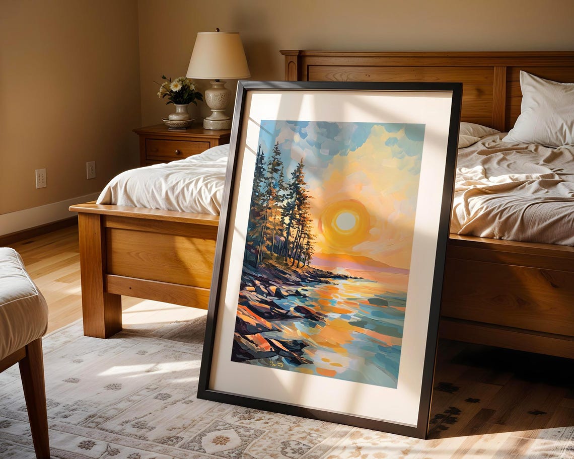 Golden Sunset Pine Coast Painting Poster for Warm Home Decor - Image 4