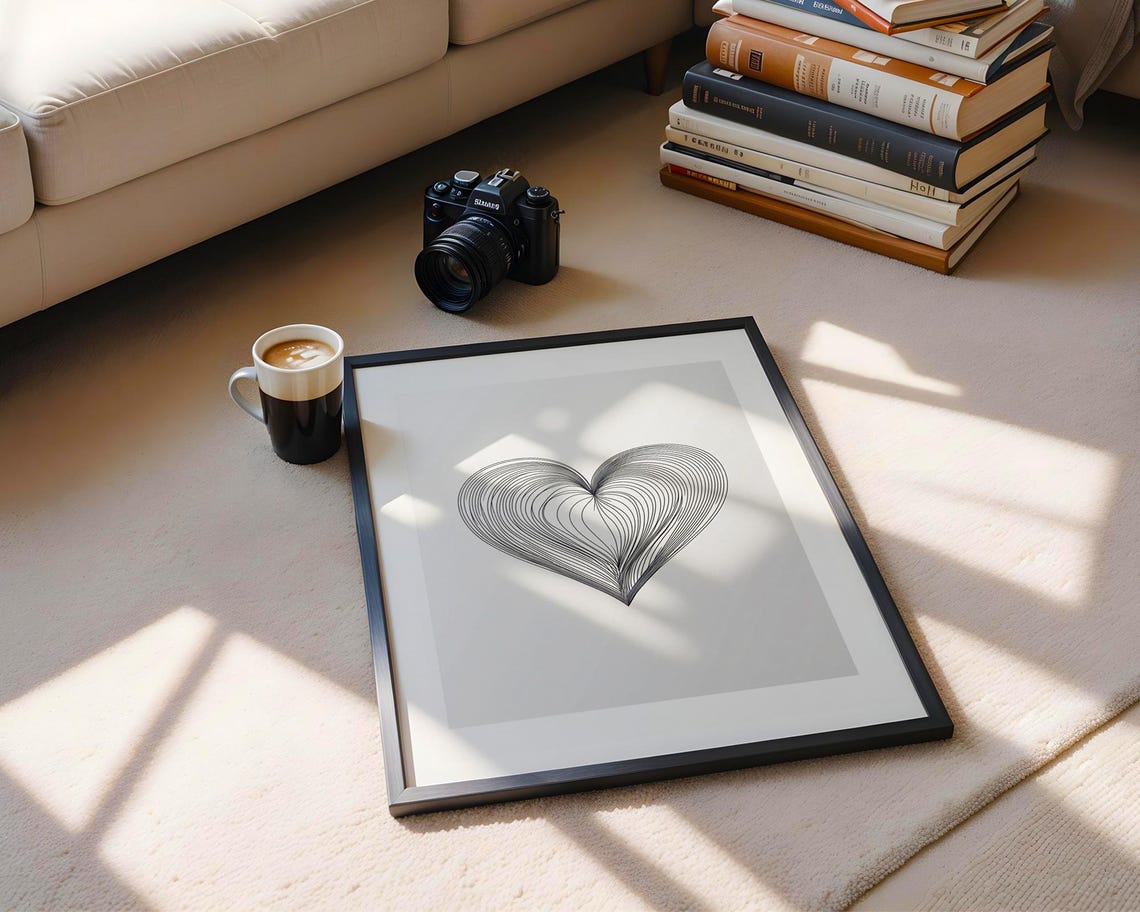 Heart Line Art Minimalist Black White Romantic Modern Simple Poster - Image 5