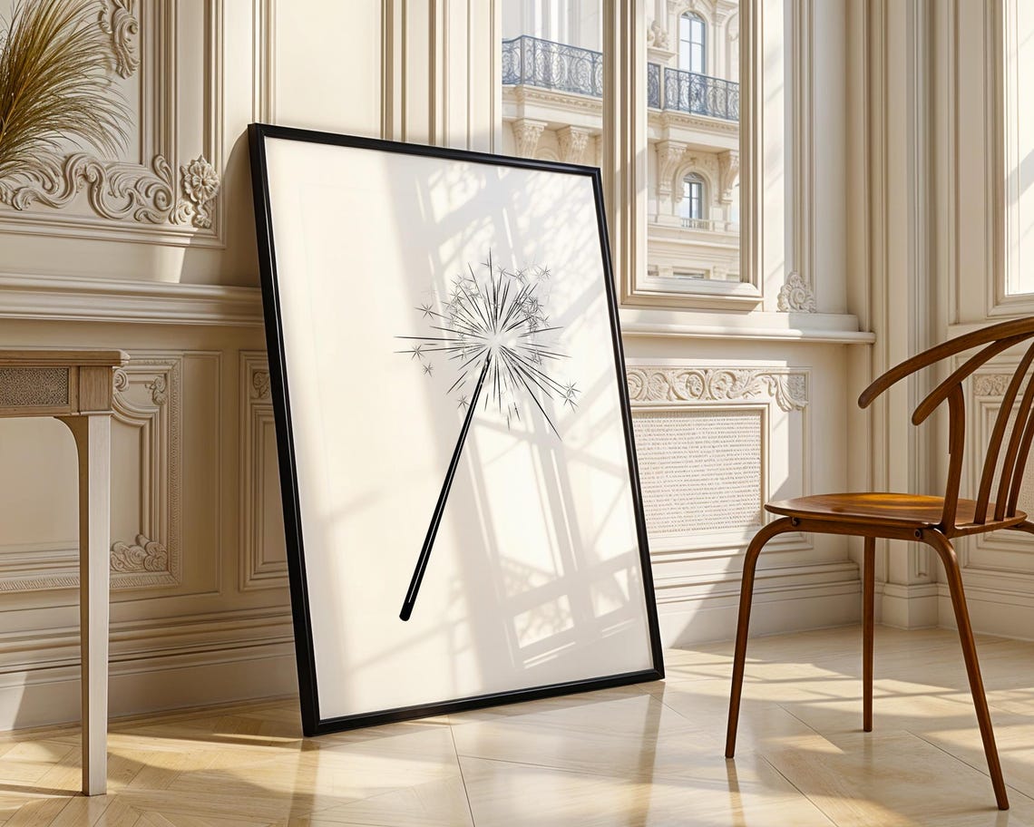 Minimalist Black Sparkler Fireworks Line Drawing Monochrome Print - Image 4