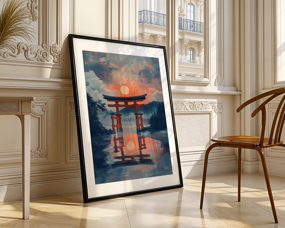 Itsukushima Shrine Torii Gate Sunset Reflection Japan Art Poster - Image 3