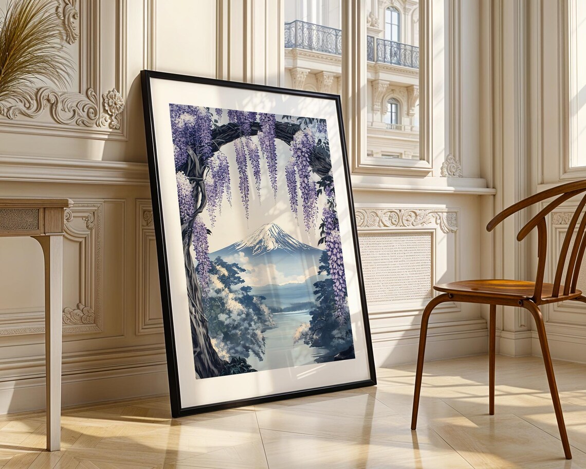 Mount Fuji Framed By Purple Wisteria Arch Blossom Art Poster - Image 3