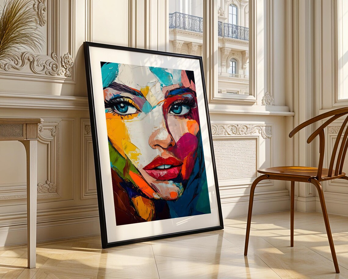 Colorful Abstract Woman Face Textured Oil Painting Portrait Poster - Image 4