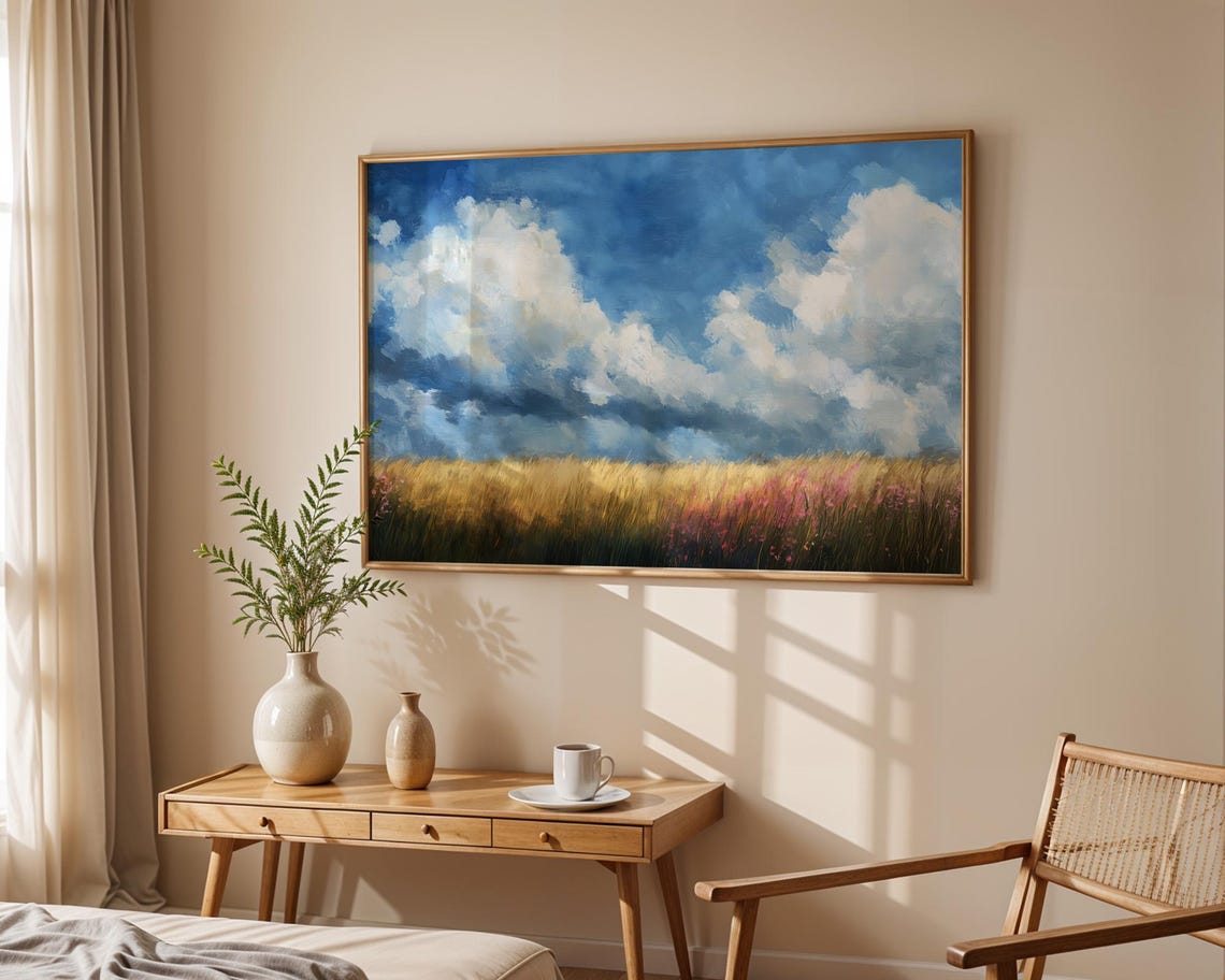Golden Wheat Field Deep Blue Cloudy Sky Summer Landscape Poster - Image 5