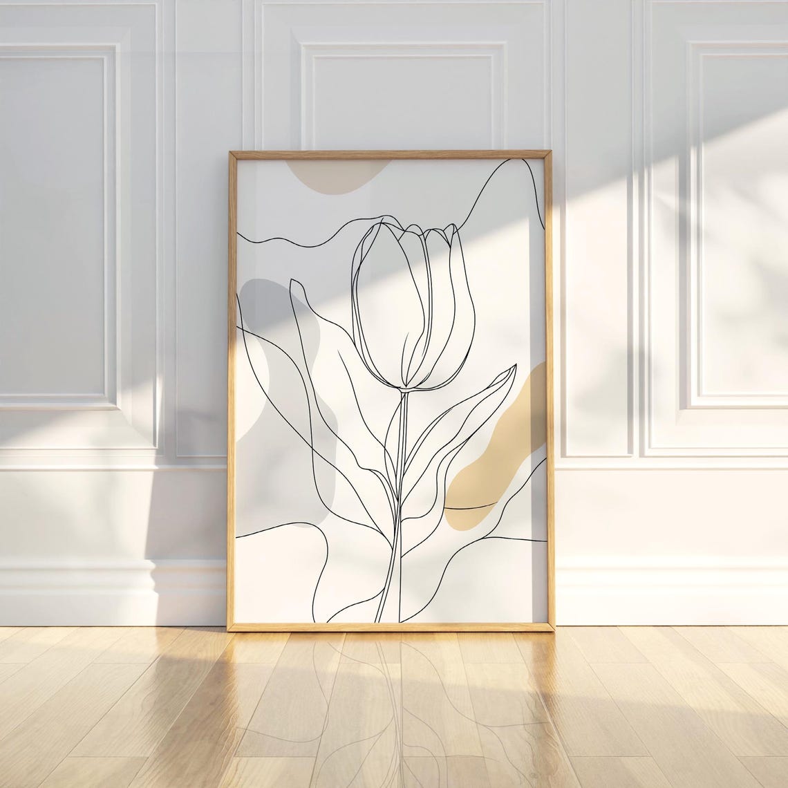Modern Tulip Line Art Abstract Beige Botanical Drawing Poster