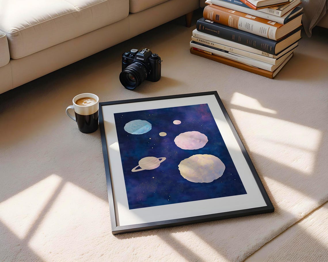 Dark Blue Abstract Nursery Space Planets Stars Night Sky Poster - Image 5