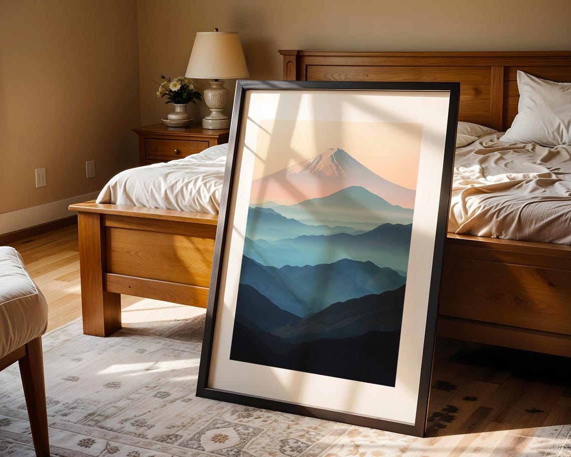 Mount Fuji Above Blue Misty Mountain Layers Minimal Art Poster - Image 4