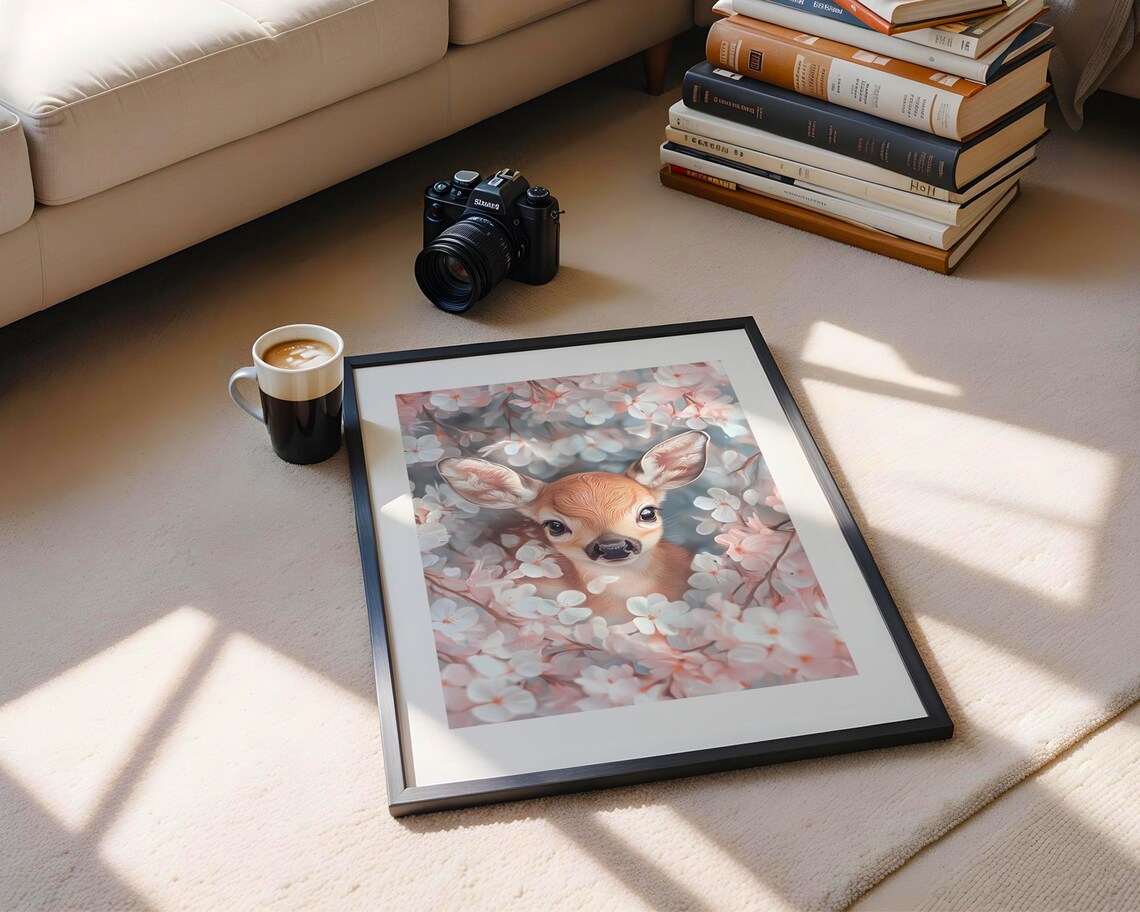 Adorable Cute Baby Deer Wall Art Print Nursery Animal Decor Kawaii Pastel Floral Gift For Kids Playroom Room Girl - Image 5
