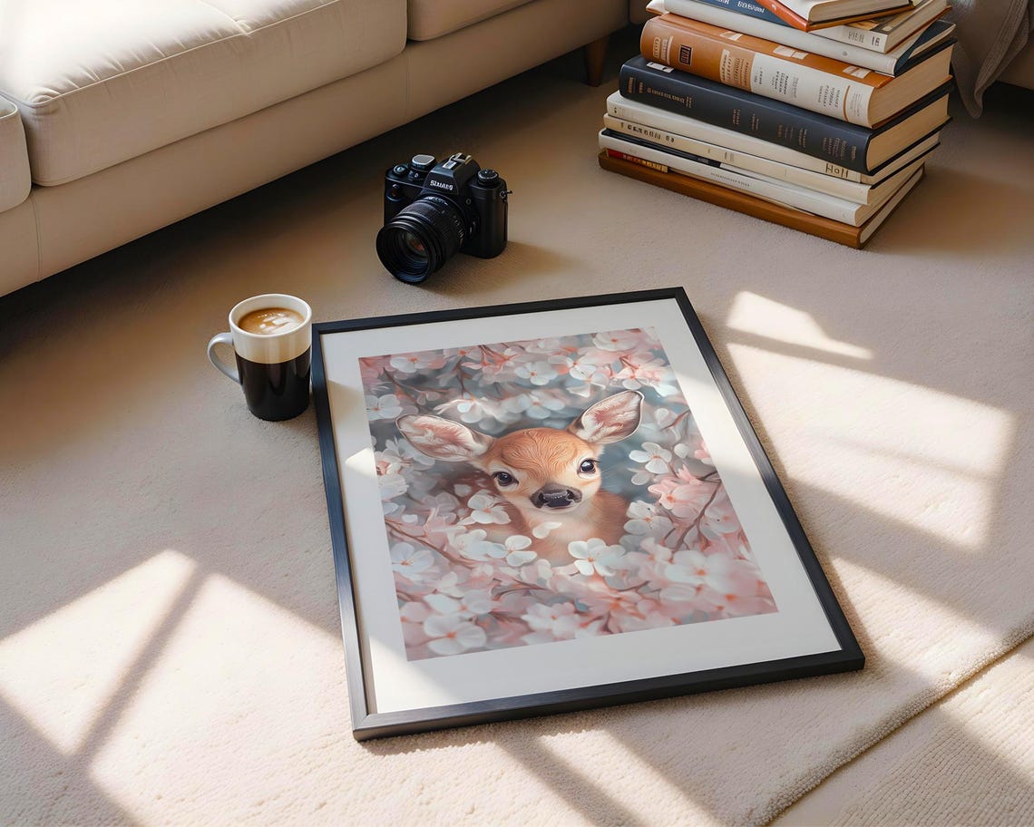 Cute Baby Deer in Cherry Blossoms Art Poster for Nursery Walls - Image 5