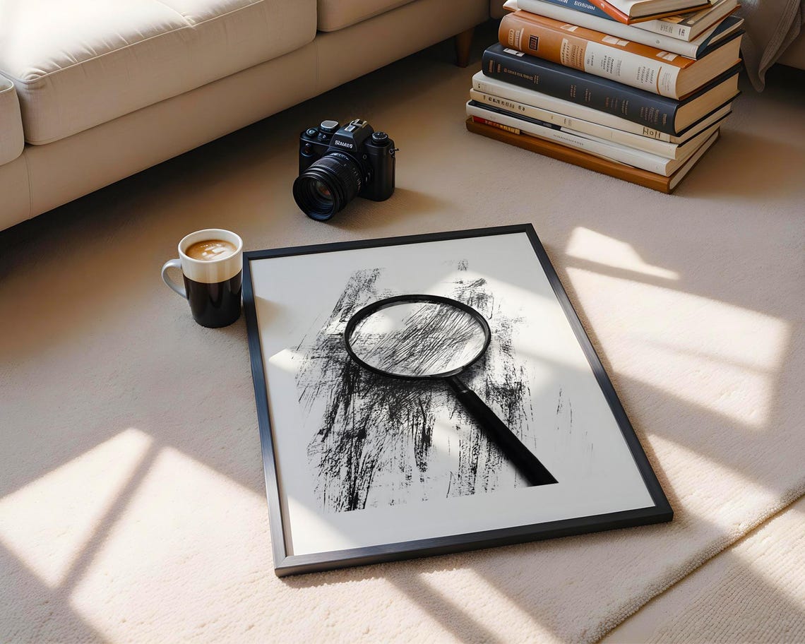 Magnifying Glass Black Ink Brushstroke Abstract Modern Wall Art - Image 6