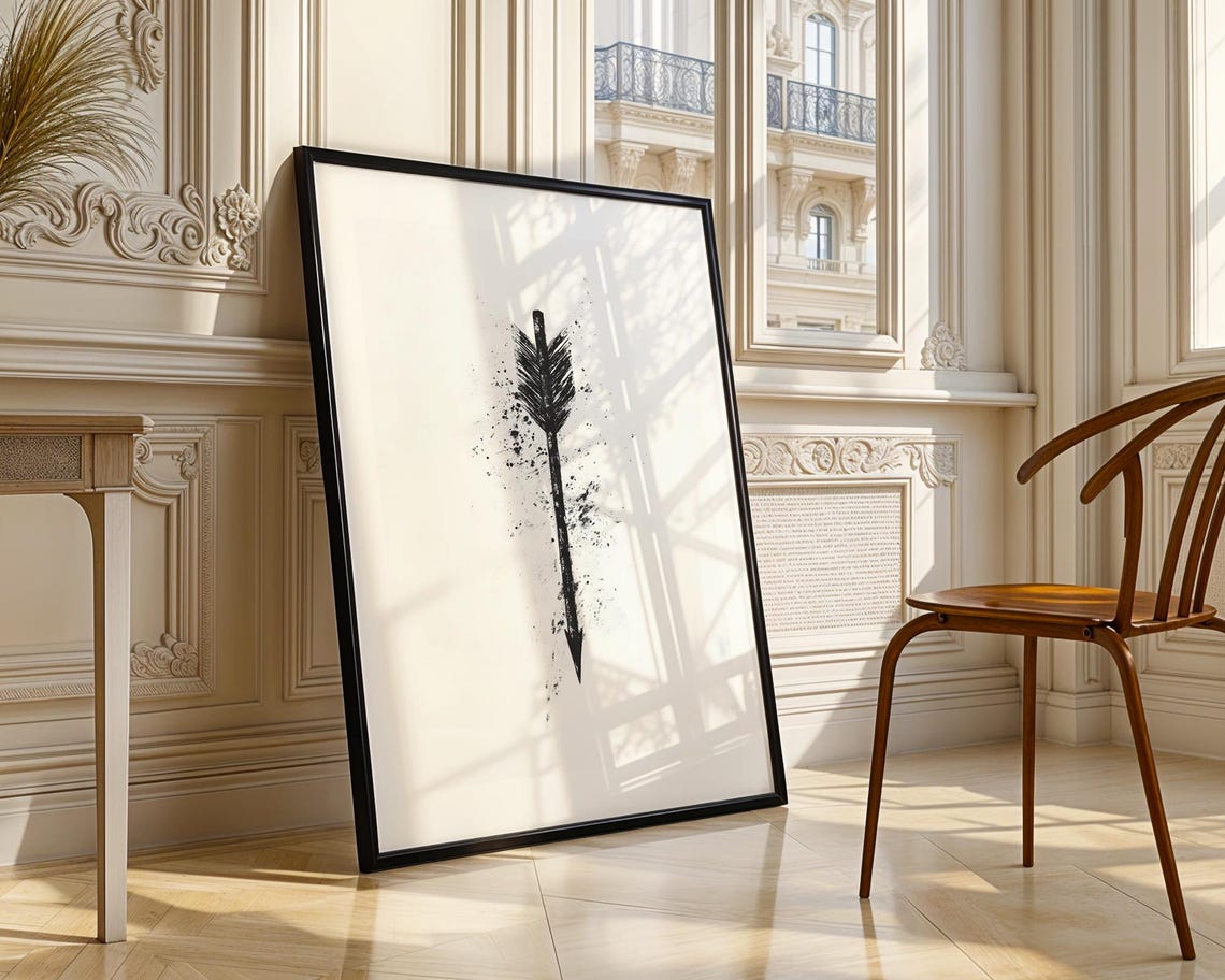 Feather Arrow Black Ink Splatter Minimalist Boho Tribal Wall Poster - Image 4